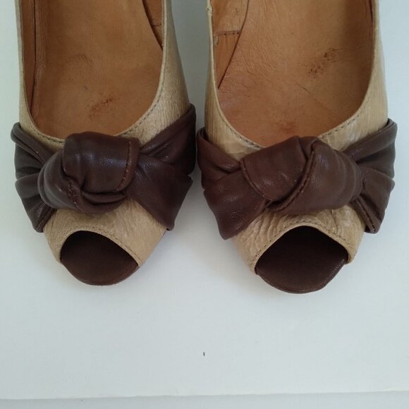 Steve Madden Peep Toe Pumps Multi Leathers Multi Browns Retro Femme Look Sz 8.5 - Picture 5 of 11